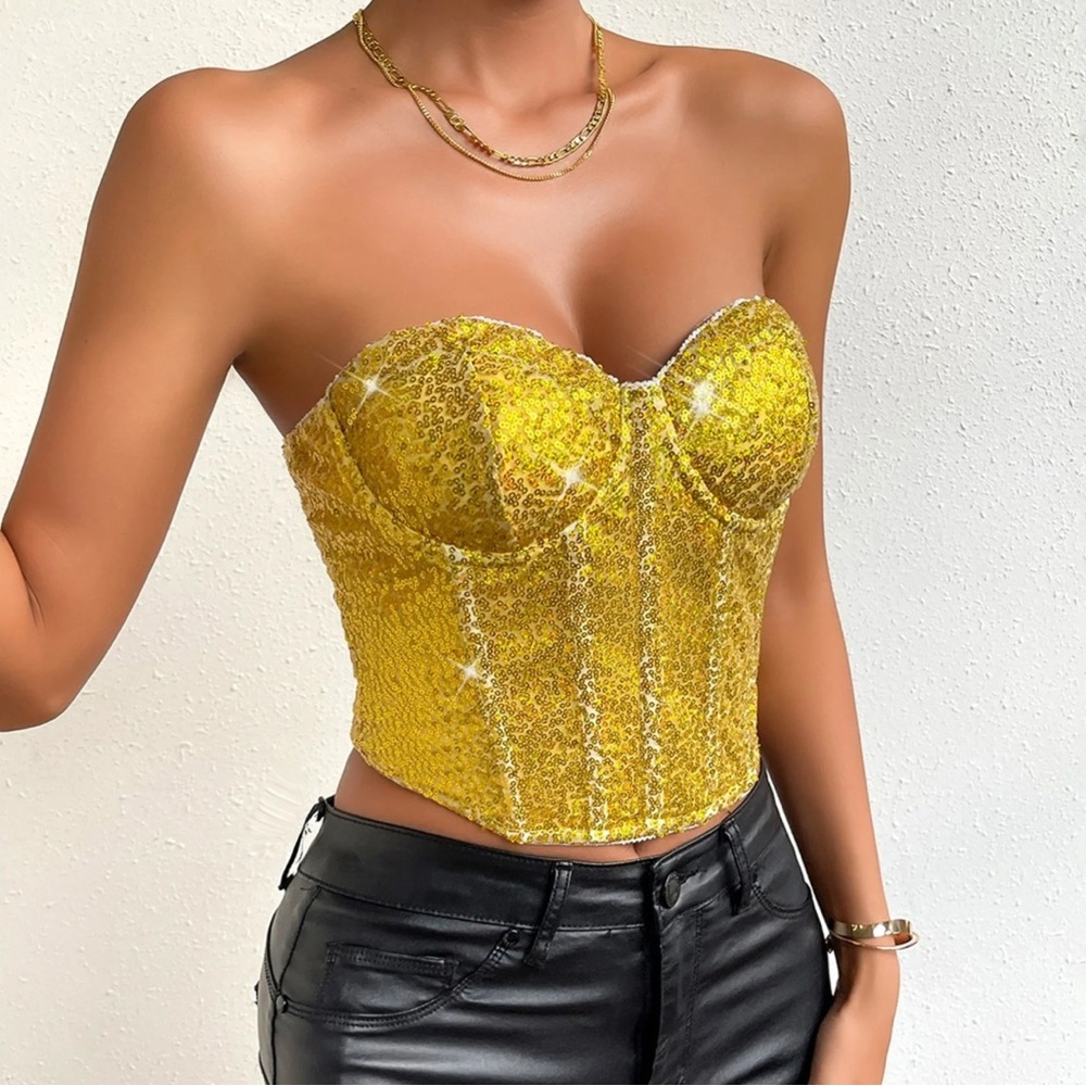 Gold Sequin Strapless Corset Top